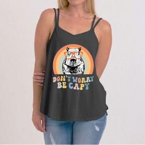 Groovy DonT Worry Be Cappy Cute Funny Capybara Animal Lover Women's Strappy Tank