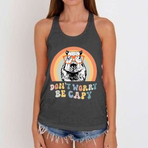 Groovy DonT Worry Be Cappy Cute Funny Capybara Animal Lover Women's Knotted Racerback Tank