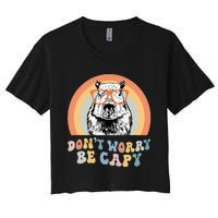 Groovy DonT Worry Be Cappy Cute Funny Capybara Animal Lover Women's Crop Top Tee