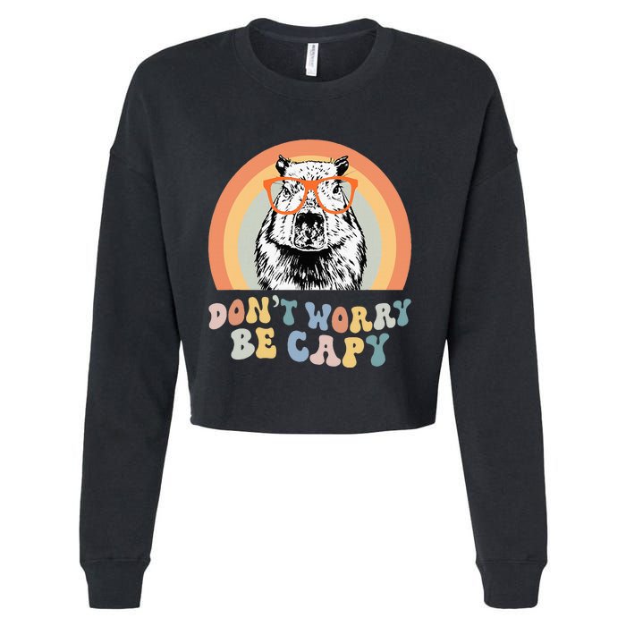 Groovy DonT Worry Be Cappy Cute Funny Capybara Animal Lover Cropped Pullover Crew