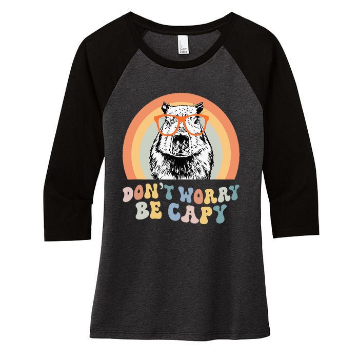 Groovy DonT Worry Be Cappy Cute Funny Capybara Animal Lover Women's Tri-Blend 3/4-Sleeve Raglan Shirt