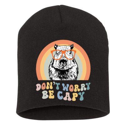 Groovy DonT Worry Be Cappy Cute Funny Capybara Animal Lover Short Acrylic Beanie