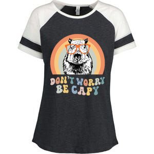 Groovy DonT Worry Be Cappy Cute Funny Capybara Animal Lover Enza Ladies Jersey Colorblock Tee