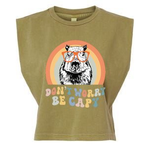 Groovy DonT Worry Be Cappy Cute Funny Capybara Animal Lover Garment-Dyed Women's Muscle Tee