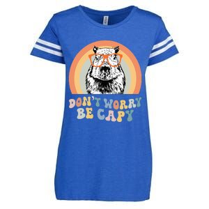 Groovy DonT Worry Be Cappy Cute Funny Capybara Animal Lover Enza Ladies Jersey Football T-Shirt