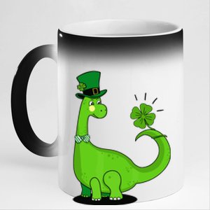 Green Dino With A FourLeaf Clover Tail: St. Patrick's Day 11oz Black Color Changing Mug