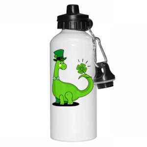 Green Dino With A FourLeaf Clover Tail: St. Patrick's Day Aluminum Water Bottle