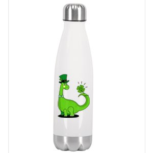 Green Dino With A FourLeaf Clover Tail: St. Patrick's Day Stainless Steel Insulated Water Bottle