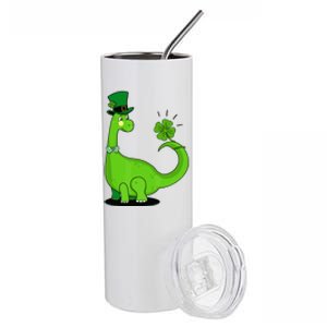 Green Dino With A FourLeaf Clover Tail: St. Patrick's Day Stainless Steel Tumbler