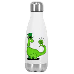 Green Dino With A FourLeaf Clover Tail: St. Patrick's Day Stainless Steel Insulated Water Bottle