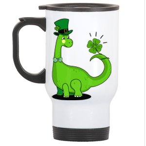 Green Dino With A FourLeaf Clover Tail: St. Patrick's Day Stainless Steel Travel Mug