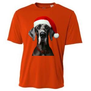 Great Dane With Santa Hat Christmas Xmas Dog Owner Mom Dad Meaningful Gift Cooling Performance Crew T-Shirt