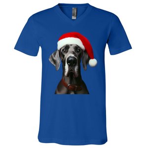 Great Dane With Santa Hat Christmas Xmas Dog Owner Mom Dad Meaningful Gift V-Neck T-Shirt