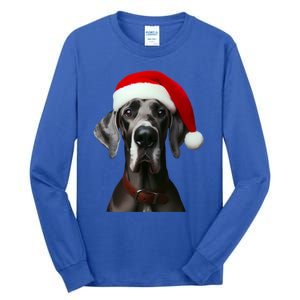 Great Dane With Santa Hat Christmas Xmas Dog Owner Mom Dad Meaningful Gift Tall Long Sleeve T-Shirt