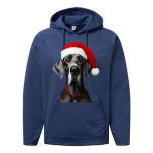 Great Dane With Santa Hat Christmas Xmas Dog Owner Mom Dad Meaningful Gift Performance Fleece Hoodie