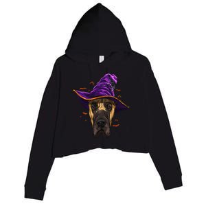 Great Dane Witch Hat Funny Halloween Dog Lover Crop Fleece Hoodie