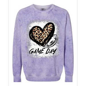 Game Day With Leopard Heart Football Lovers Mom Bleached  Colorblast Crewneck Sweatshirt