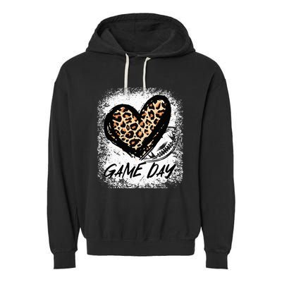 Game Day With Leopard Heart Football Lovers Mom Bleached  Garment-Dyed Fleece Hoodie