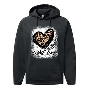 Game Day With Leopard Heart Football Lovers Mom Bleached  Performance Fleece Hoodie