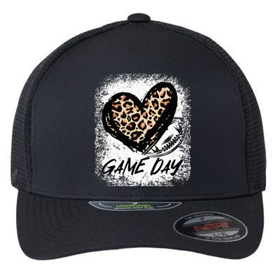 Game Day With Leopard Heart Football Lovers Mom Bleached  Flexfit Unipanel Trucker Cap