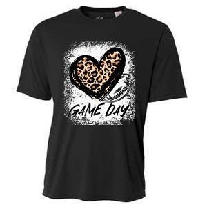 Game Day With Leopard Heart Football Lovers Mom Bleached  Cooling Performance Crew T-Shirt