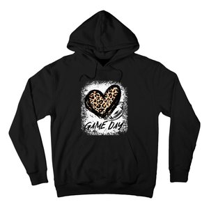 Game Day With Leopard Heart Football Lovers Mom Bleached  Hoodie