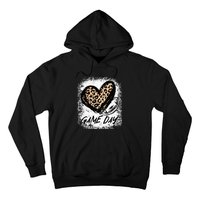 Game Day With Leopard Heart Football Lovers Mom Bleached  Hoodie