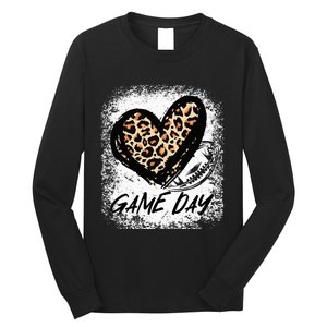 Game Day With Leopard Heart Football Lovers Mom Bleached  Long Sleeve Shirt