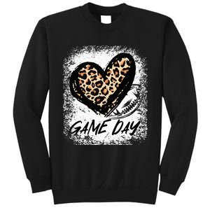 Game Day With Leopard Heart Football Lovers Mom Bleached  Sweatshirt