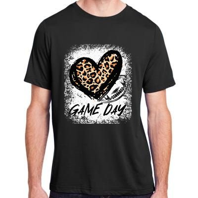 Game Day With Leopard Heart Football Lovers Mom Bleached  Adult ChromaSoft Performance T-Shirt