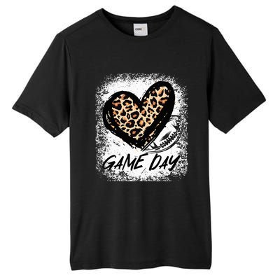 Game Day With Leopard Heart Football Lovers Mom Bleached  Tall Fusion ChromaSoft Performance T-Shirt