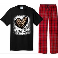 Game Day With Leopard Heart Football Lovers Mom Bleached  Pajama Set