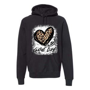 Game Day With Leopard Heart Football Lovers Mom Bleached  Premium Hoodie