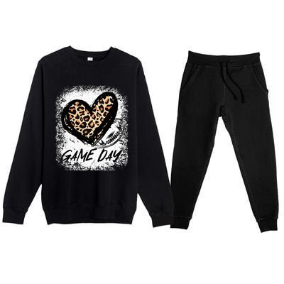 Game Day With Leopard Heart Football Lovers Mom Bleached  Premium Crewneck Sweatsuit Set