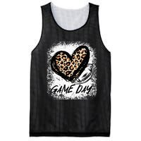 Game Day With Leopard Heart Football Lovers Mom Bleached  Mesh Reversible Basketball Jersey Tank