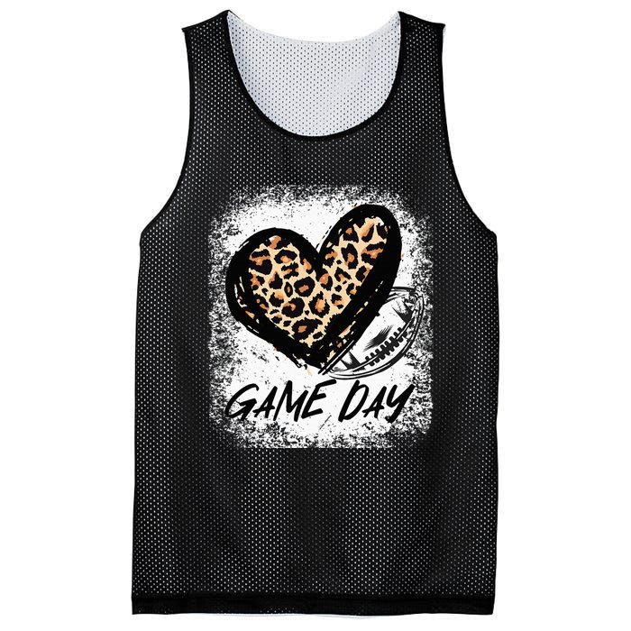 Game Day With Leopard Heart Football Lovers Mom Bleached  Mesh Reversible Basketball Jersey Tank