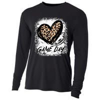 Game Day With Leopard Heart Football Lovers Mom Bleached  Cooling Performance Long Sleeve Crew