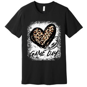 Game Day With Leopard Heart Football Lovers Mom Bleached  Premium T-Shirt