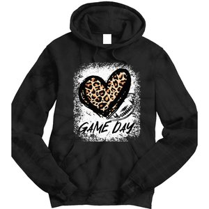 Game Day With Leopard Heart Football Lovers Mom Bleached  Tie Dye Hoodie