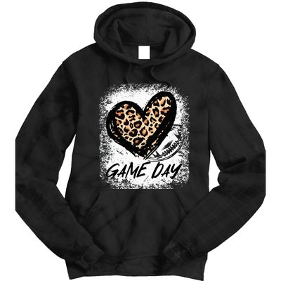 Game Day With Leopard Heart Football Lovers Mom Bleached  Tie Dye Hoodie