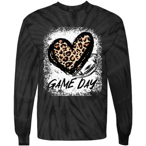 Game Day With Leopard Heart Football Lovers Mom Bleached  Tie-Dye Long Sleeve Shirt