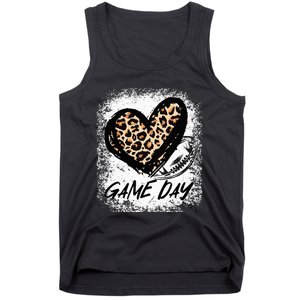 Game Day With Leopard Heart Football Lovers Mom Bleached  Tank Top