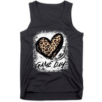 Game Day With Leopard Heart Football Lovers Mom Bleached  Tank Top