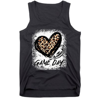 Game Day With Leopard Heart Football Lovers Mom Bleached  Tank Top