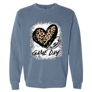 Game Day With Leopard Heart Football Lovers Mom Bleached  Garment-Dyed Sweatshirt