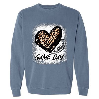 Game Day With Leopard Heart Football Lovers Mom Bleached  Garment-Dyed Sweatshirt