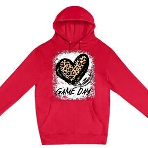 Game Day With Leopard Heart Football Lovers Mom Bleached  Premium Pullover Hoodie