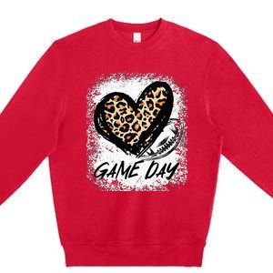 Game Day With Leopard Heart Football Lovers Mom Bleached  Premium Crewneck Sweatshirt