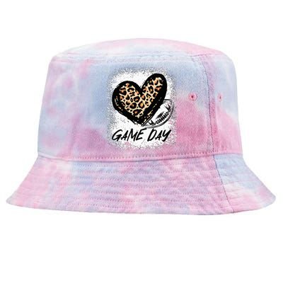 Game Day With Leopard Heart Football Lovers Mom Bleached  Tie-Dyed Bucket Hat