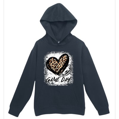 Game Day With Leopard Heart Football Lovers Mom Bleached  Urban Pullover Hoodie